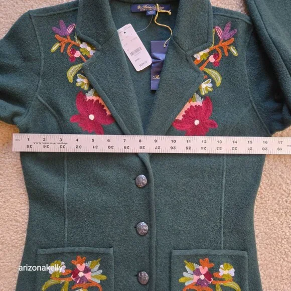 NWT Brooks Brothers Extra Fine Merino Embroidered Blazer Green Floral - Picture 6 of 13